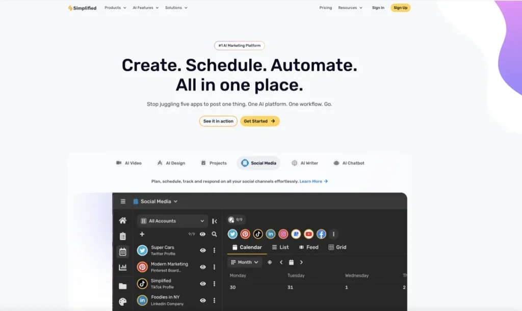 Simplified is an all-in-one AI-powered content creation platform designed for marketers and creators to design