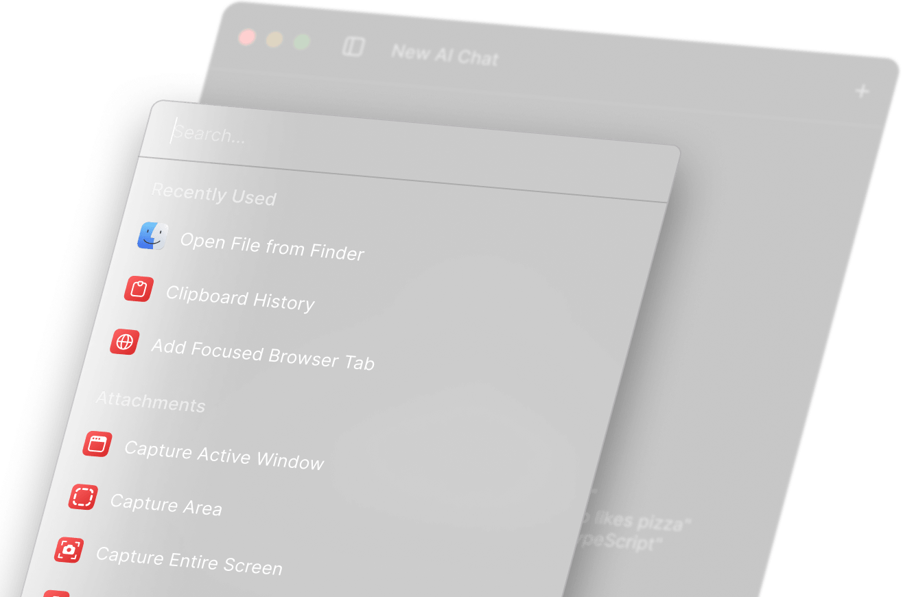 Raycast AI interface inside the Raycast launcher showing desktop-side assistance and file context