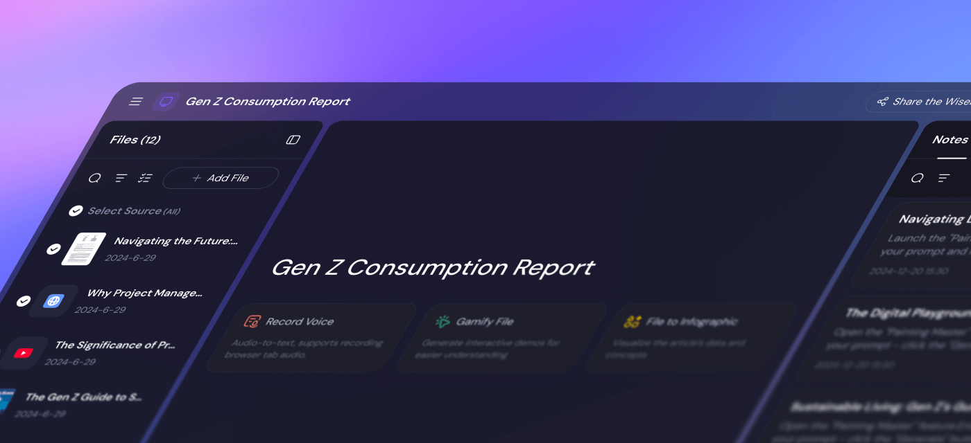 Sider AI Wisebase view showing saved research and organized source material